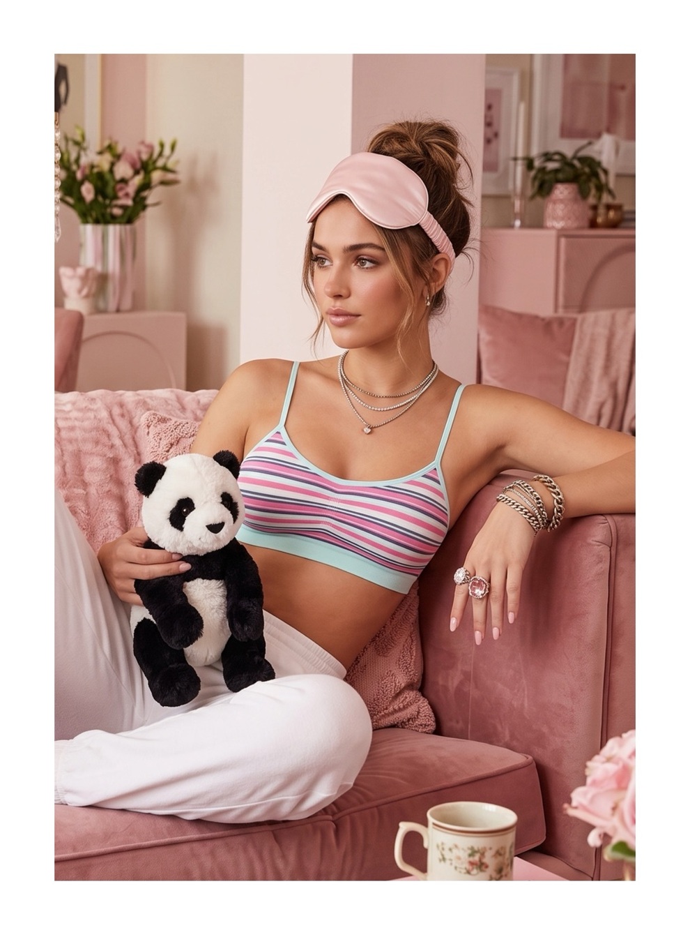 new FP ミ Seamless Cinched Convertible Day Bra Bralette ミ Teal Sky Stripe ミ Small